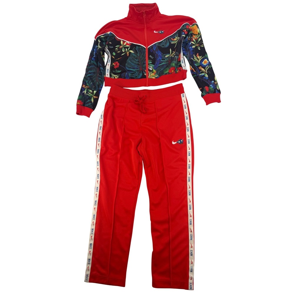 Nike Floral Tropical Track Suit Set‎ Red Jacket Small Pants Large